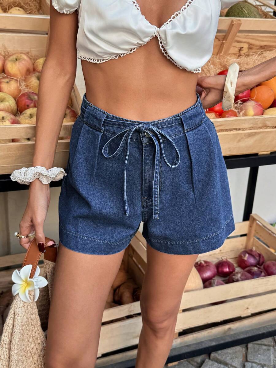 Selianne 女士夏季休闲牛仔短裤 - 藍色 - 查看 1