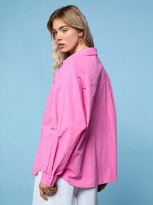 COUREZ Long Sleeve Oversized Shirt In Pink /Y2K Summer Pink Shirts Beach Holiday Swimwear Summer Vacation Going Out Beachwear - Pink - View 3
