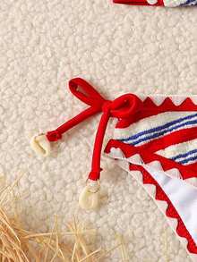 SHEIN 2pcs/Set Teen GirlSummer New Red Striped Halter Fashionable Bikini Set, Suitable For Beach Vacation - Red - View 7