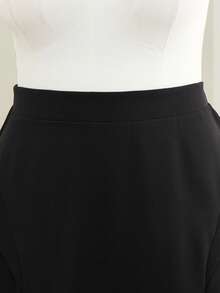 Modelyn Asymmetrical Patchwork High Waist Slimming Flared Skirt, Plus Size - Black - View 5