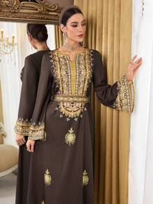 Al Najma 女士土耳其长款连衣裙和阿拉伯传统长袍 - 棕色 - 查看 1