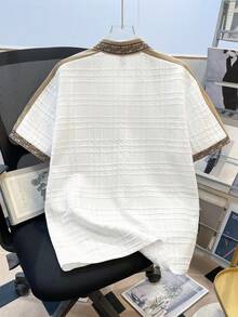 Manfinity Joysei Men's Textured Patchwork Flat Knit Collar Polo Shirt - Apricot - View 2