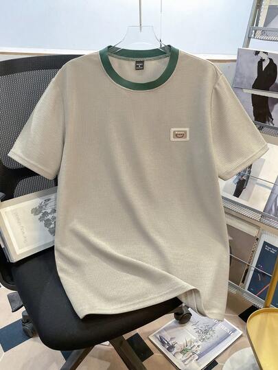 Manfinity Joysei Men's Jacquard Textured Ribbed Collar T-Shirt