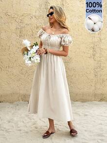 SHEIN Frenchy 女士夏季休闲度假圆领连衣裙 - 藍色 - 查看 5