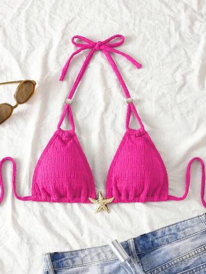 Swim Mod New Plus Size Women Solid Color Halter Neck Slim Fit Casual Swimwear Top