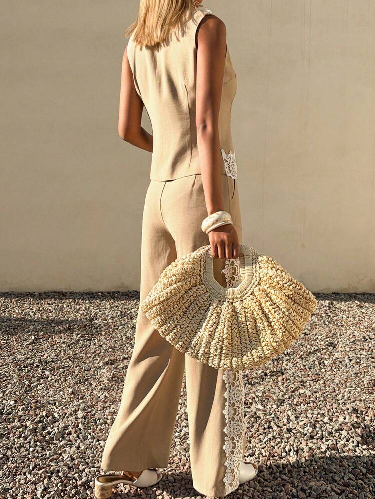 Women's 2 Pieces Lace Patchwork Casual Outfit For Summer Holiday