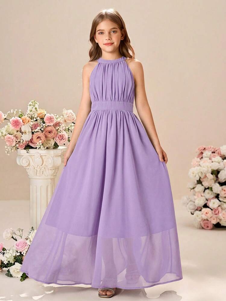 Pitira Pitira Tween Girl Woven Solid Color Snug Fit Sleeveless Dress - Mauve Purple - View 3