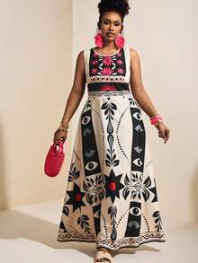 Truni 大码印花无袖休闲连衣裙，适合梨形/三角形身材的女士长款连衣裙，印花长款连衣裙，无袖长款连衣裙，波西米亚风长款连衣裙，印花连衣裙，女士长款连衣裙，女士印花连衣裙，波西米亚风印花长款连衣裙，A字长款连衣裙，女士长款连衣裙，女士印花长款连衣裙，波西米亚风印花连衣裙，女士印花田园风连衣裙，优雅长款连衣裙，女士连衣裙，女士印花长款连衣裙，印花长款连衣裙，波西米亚风长款连衣裙，飘逸连衣裙 - 棕色 - 查看 7