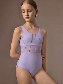 SHEIN 少女无袖黑色体操服，适合学校、芭蕾舞、比赛、儿童舞蹈连体衣、体操运动服 - 紫色 - 查看 3
