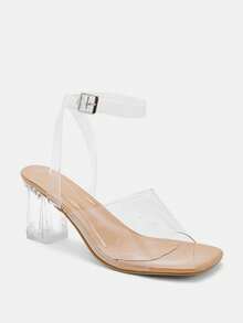 Glitzique Summer New Transparent Women's Sandals Influencer Strap Chic Chunky Heel Crystal Slippers Sexy Outdoor Fashion High Heel Peep Toe Slides - Apricot - View 8