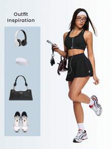 Eassivo Eassivo Women's Black Workout Skort With Tie‑Back Ruched Detail,High‑Rise Waist, Drawstring Ruched Back, Anti‑Chafe Inner Shorts - Black - View 8