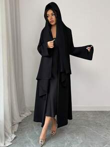 DAZY Women's Elegant Solid Color V-Neck Straight Dress With Veil, 2-Piece Set, Spring - Black - View 4