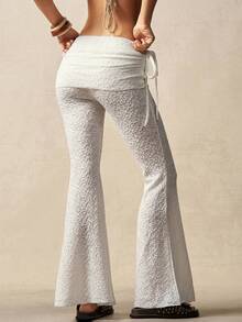 Bohemela BOHO Casual Vacation Textured Knit Flare Leg Pants For Women - White - View 6