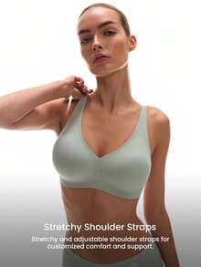 LUVLETTE Dream Curve 2ndSkin 绿色无钢圈无缝深V休闲隐形文胸 尺码自由 无痕内衣 舒适必备 - 橄欖綠 - 查看 4