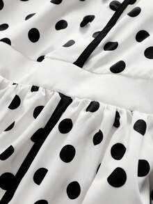 GlowEve CURVE Summer New Women's Casual Fashion Plus Size Polka Dot Decorated Button Dress, Sweet Retro White Short Sleeve Knee-Length Dress; White Polka Dot Short Sleeve Dress, Round Neck Waist Cinched A-Line Dress, Suitable For Daily Shopping, Gathering With Friends Or Weekend Leisure Activities. Polka Dot Dress Women Retro Dresses For Woman Gingham Vintage Polkadot Dress Polka Dot Dress French Style Dress - Apricot - View 4