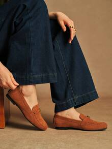 Rosivie Zapatos planos casuales y versátiles de ante color caramelo para uso diario - Color caramelo - Ver 4