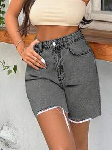 EURMUSE 100%Cotton Rigid, Back Label And Washing Detailed Short - Light Grey - View 5