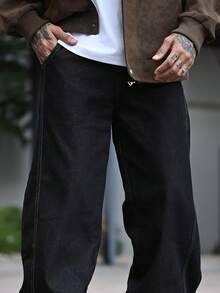 Devon Thys Quần Jeans Ống Rộng Rộng Cổ Điển Cho Nam, Phong Cách Đường Phố Thường Ngày Tiên Phong - Quần Áo Liền Quần Rộng Vừa Vặn Thời Trang - màu đen - Xem 3