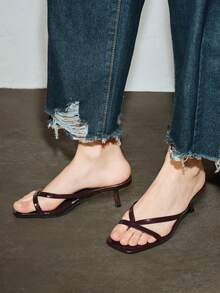 New Fashionable Women Sexy Leopard Print Pointed Toe Kitten Heel Sandals Spring Shoes - Burgundy - View 6