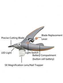 Teckwe LED Lighted Pet Nail Clipper, Suitable For Cats & Dogs Nail Trimming, Professional Pet Grooming Tool (Replaceable Blades) - Orange + Grey - View 4
