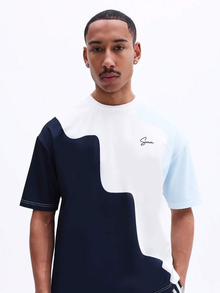 Color Block Crew Neck T-Shirt With Abstract Print
