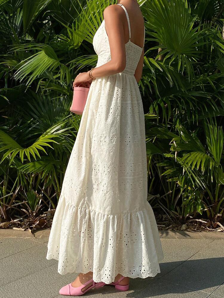 Women's Casual Vacation Style Embroidered Strap Mid-Length Dress, Spring & Summer Boho