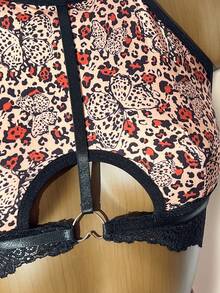 SHEIN Charming & Comfortable Butterfly Leopard Print Lace Patchwork Women's Bra - Multicolor - View 7