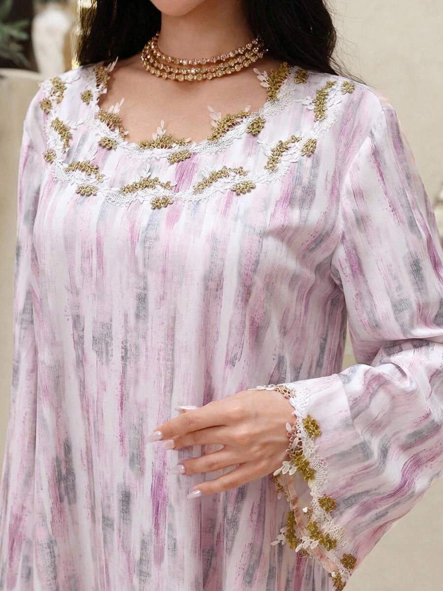 Yasmyna 女士土耳其长款连衣裙和阿拉伯传统长袍 - 粉色 - 查看 1