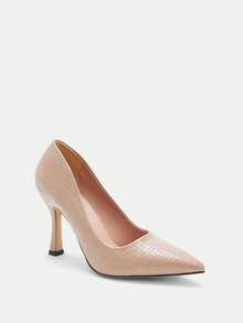Glitzique Scarpe con tacco alto color albicocca da donna, con motivo a pelle di serpente finta, eleganti ciabattine, con punta affusolata e tacco sottile, scarpe eleganti da cerimonia, matrimonio, eventi, vacanze, super tacchi alti ed eleganti - Albicocca - Visualizzare 5