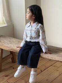 DAZY Toddler Girls' Plaid Long Sleeve Top, Korean Style - Blue - View 5