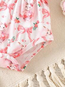 SHEIN Newborn Baby Girl Bunny Ear Bow Bodysuit, Pink Easter Animal Sleeveless Bodysuit, Baby Girl Pink , Newborn Summer, Baby Girl Bodysuit - Pink - View 6