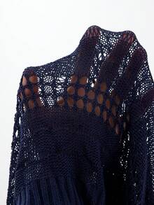 Manfinity CityGents Men's Solid Color Round Neck Hollow Out Casual Sleeveless Knit Top Sleeveless Knit Top Men Mesh Tops Men - Navy Blue - View 7