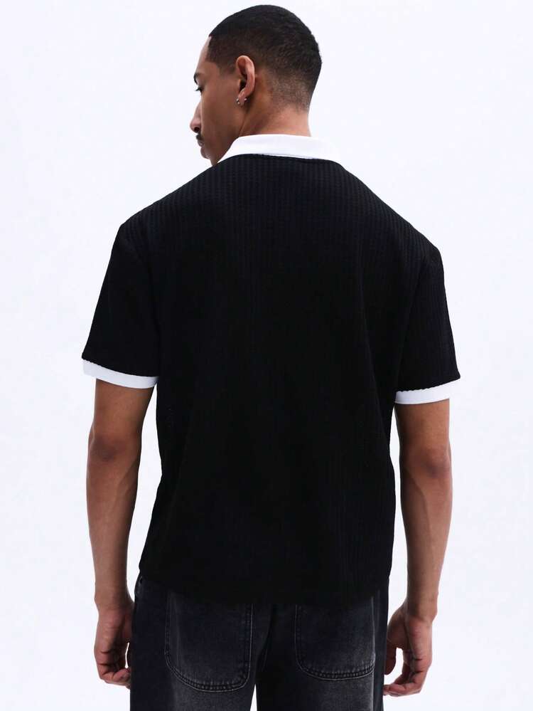 Ribbed Knit Polo With Contrast Trim