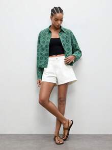 Maija 女士镂空刺绣落肩长袖单排扣休闲衬衫 - 綠色 - 查看 2