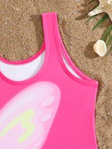 SHEIN 可爱前后粉色蝴蝶镂空设计女童连体泳衣 - 彩色 - 查看 4