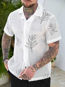 Manfinity CasualCool Men's Vacation Plant Print Short Sleeve Single-Breasted Casual Shirt - Multicolor - View 5