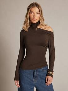Hauture Women's Halter Neck Off Shoulder Versatile Blouse, Suitable For Vacation And Commute, Long Sleeve - Brown - View 5