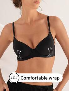 DesireSculpt Wire-Rimmed Solid Color Versatile Fit Bra For Women - Black - View 3