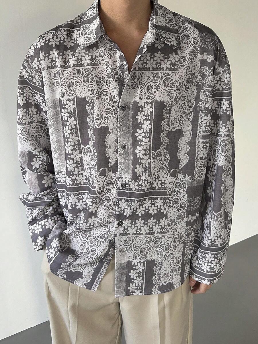 DAZY Men's Long Sleeve Floral Print Shirt, Spring/Summer - Multicolor - View 1