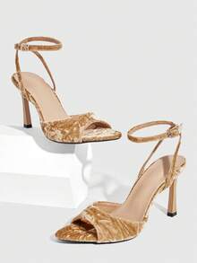 CUCCOO SZL Women's Adjustable Minimalist Maroon High Heel Sandals, For Casual Daily Wear Spring Shoes Spring Break Easter Prom Heels For Christmas Spring Shoes - Velvet apricot - View 3