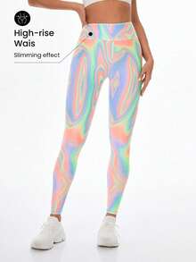 Core Rhythm Printed Women's Leggings, Elastic High Waist Skinny Workout Tights - Multicolor - View 6
