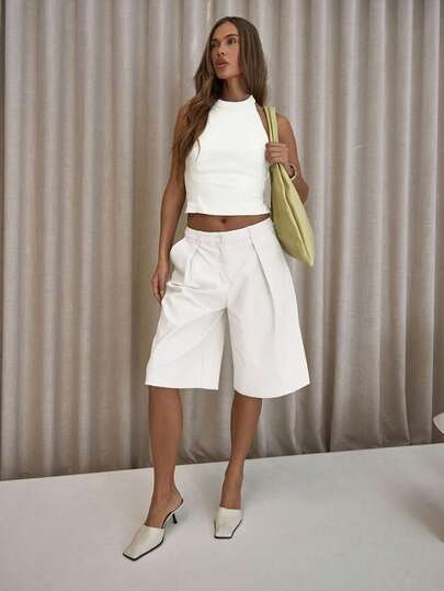 MUSERA Shorts rectos plisados de corte elegante y largo, solo para vestir con clase, sexy, de calle, para salir de noche, fiesta, elegante, Día de San Valentín, casual, de verano