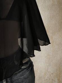 SHEIN ICON 加大码雪纺裹身三角杯系带吊带背心两件套女装 - 黑色 - 查看 7