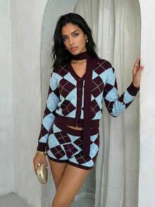 Glamine Women's V-Neck Color Block Single-Breasted Casual Versatile Daily Wear Long Sleeve Cardigan - Multicolor - View 5