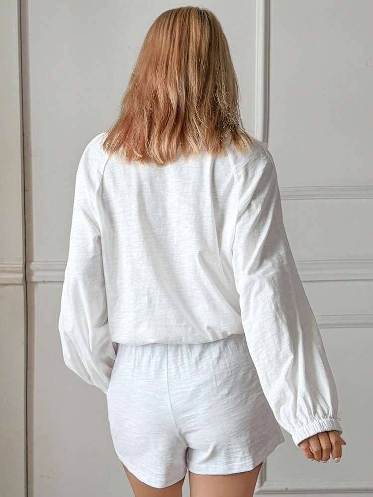 Casual Loose Sports Style Oversized Top And Shorts Set, Women Pajamas