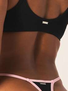 Missguided x Playboy 3 Pack Womens Rhinestone Bunny Logo Contrast Trim Thong Underwear Multi Pack Set Intimate Lingerie Collection - Multicolor - View 2