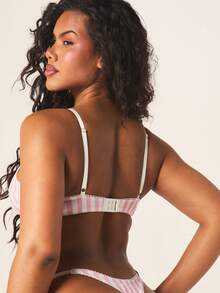 MISSGUIDED Women's Pink White Striped Underwire Bra And Thong Lingerie Set Two Piece Intimate Apparel With Lace Trim Details - Multicolor - View 2