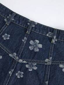 GlowEve Women's Casual Vacation & Commute Full Floral Print Single-Breasted Denim A-Line Skirt - Blue - View 5