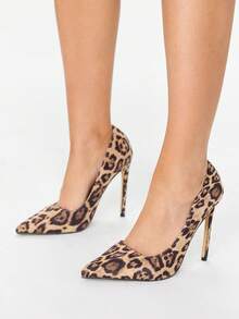 Glitzique 秋冬季时尚性感杏色豹纹尖头休闲百搭高跟鞋，女士优雅派对鞋 - 彩色 - 查看 4