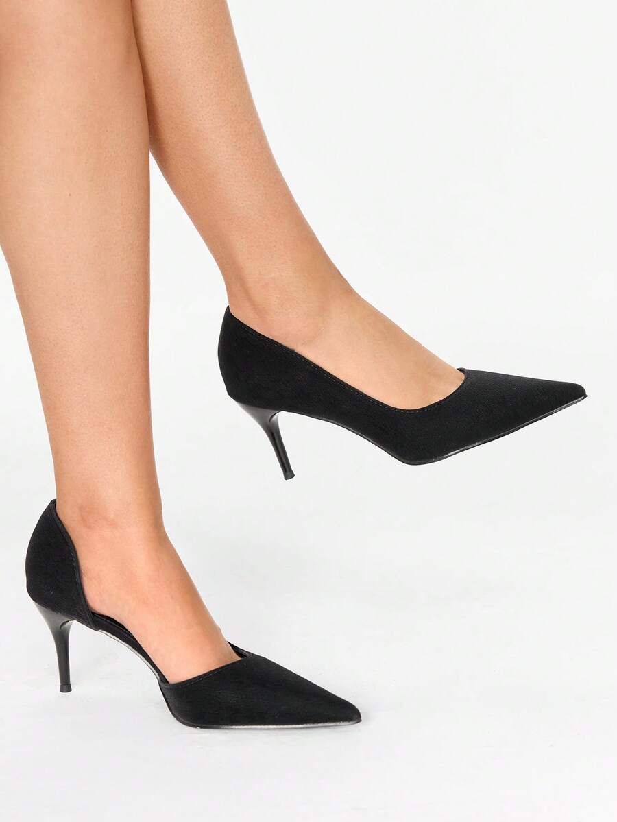 Glitzique 时尚尖头侧镂空性感细高跟女鞋，派对装扮，优雅 - 黑色 - 查看 1